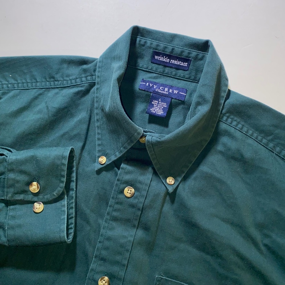 Ivy Crew Classics Mens Large Green Herringbone Cotton Button Down Shirt V217